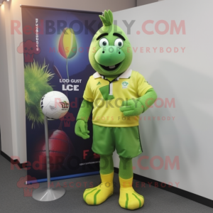 Lime Green Rugby Ball mascot costume character dressed with a Suit and Scarf clips