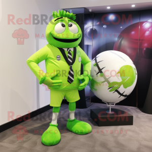 Lime Green Rugby Ball mascot costume character dressed with a Suit and Scarf clips