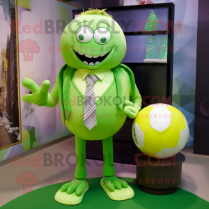 Lime Green Rugby Ball mascot costume character dressed with a Suit and Scarf clips