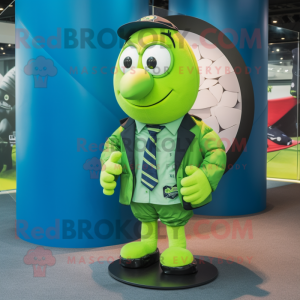 Lime Green Rugby Ball mascot costume character dressed with a Suit and Scarf clips