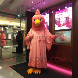 Pink Butter Chicken mascot costume character dressed with a Cover-up and Earrings