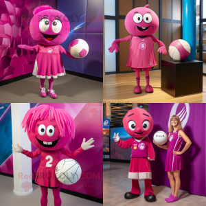 Magenta Volleyball Ball mascot costume character dressed with a Shift Dress and Ties
