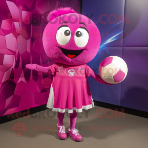 Magenta Volleyball Ball mascot costume character dressed with a Shift Dress and Ties