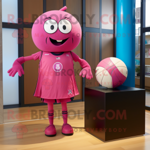 Magenta Volleyball Ball mascot costume character dressed with a Shift Dress and Ties