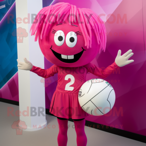 Magenta Volleyball Ball mascot costume character dressed with a Shift Dress and Ties