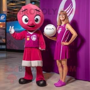 Magenta Volleyball Ball mascot costume character dressed with a Shift Dress and Ties