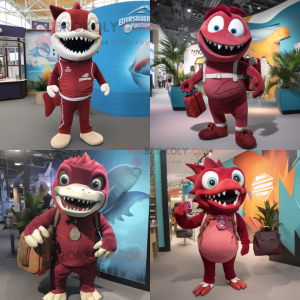 Maroon Barracuda mascot costume character dressed with a Romper and Handbags