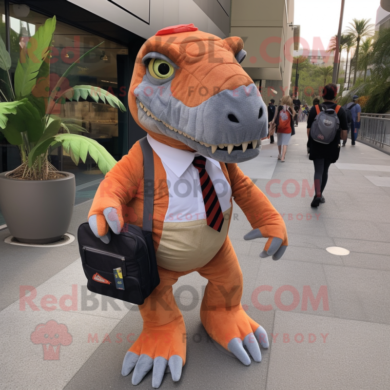 nan Tyrannosaurus mascot costume character dressed with a Dress Shirt and Backpacks