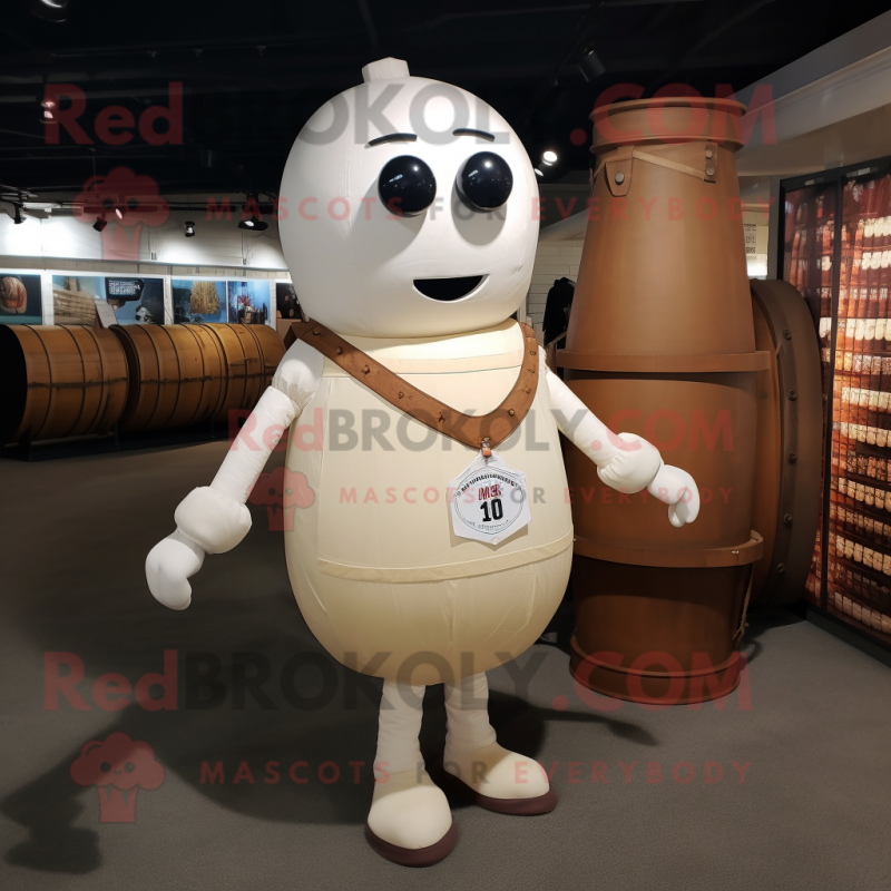 Cream Human Cannon Ball mascot costume character dressed with a Vest and Tote bags