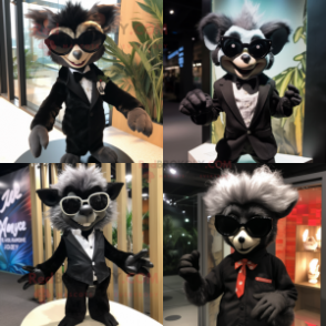 nan Aye-Aye mascot costume character dressed with a Tuxedo and Sunglasses