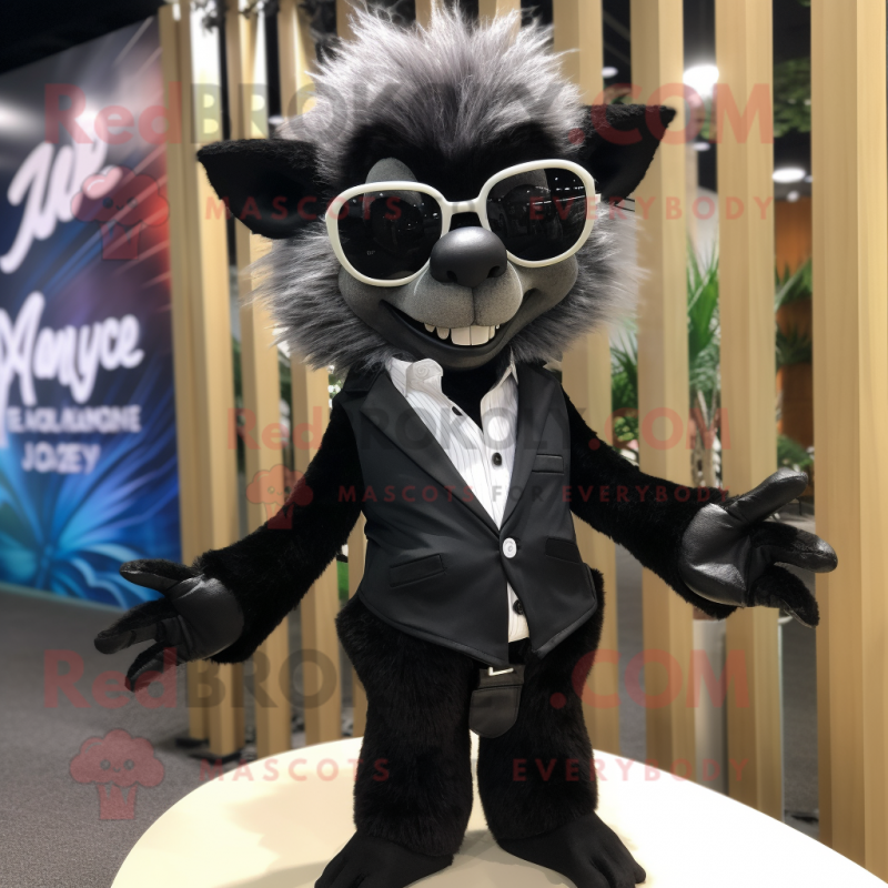 nan Aye-Aye mascot costume character dressed with a Tuxedo and Sunglasses