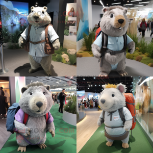 Silver Capybara mascot costume character dressed with a Blouse and Backpacks