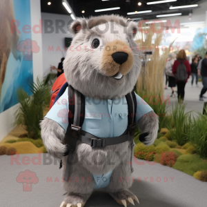 Silver Capybara mascot costume character dressed with a Blouse and Backpacks