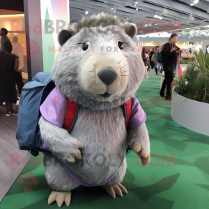 Silver Capybara mascot costume character dressed with a Blouse and Backpacks