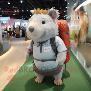 Silver Capybara mascot costume character dressed with a Blouse and Backpacks