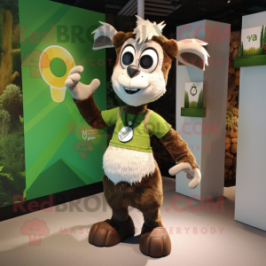 Olive Goat mascot costume character dressed with a Romper and Rings