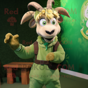 Olive Goat mascot costume character dressed with a Romper and Rings