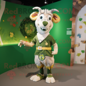 Olive Goat mascot costume character dressed with a Romper and Rings