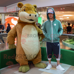 Olive Capybara mascot costume character dressed with a Joggers and Watches