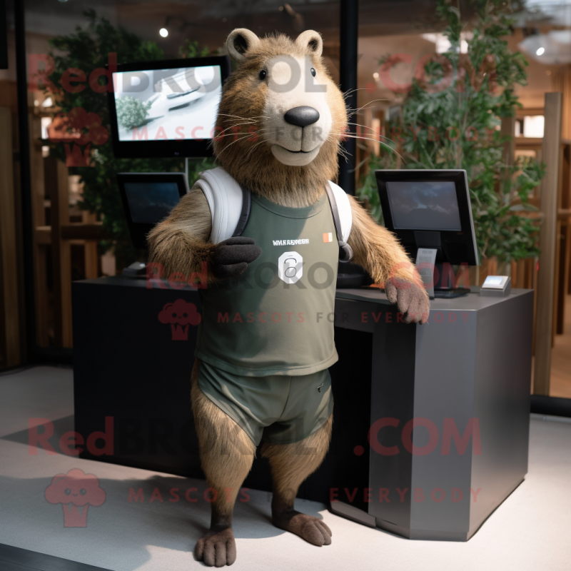 Olive Capybara mascot costume character dressed with a Joggers and Watches