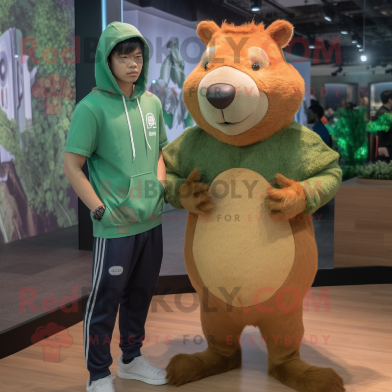 Olive Capybara mascot costume character dressed with a Joggers and Watches Olive Capybara mascot costume character dressed with a Joggers and Watches