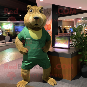 Olive Capybara mascot costume character dressed with a Joggers and Watches