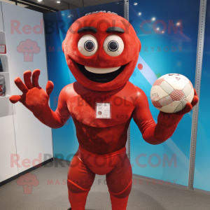 Rød Rugby Ball maskot drakt...