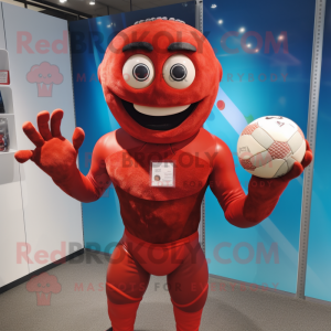 Röd Rugby Ball maskot...