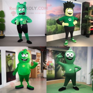 Forest Green Steak mascot costume character dressed with a Yoga Pants and Cufflinks