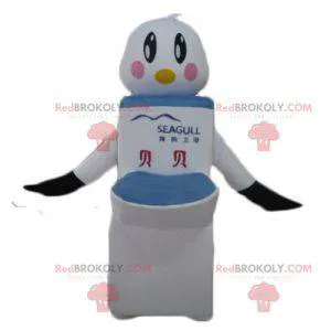 Mascot white and black bird with giant toilets - Redbrokoly.com