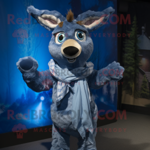 Blue Deer mascot costume character dressed with a Dungarees and Shawl pins