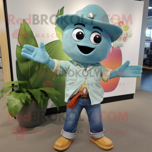 Blågrön Mango maskot kostym...