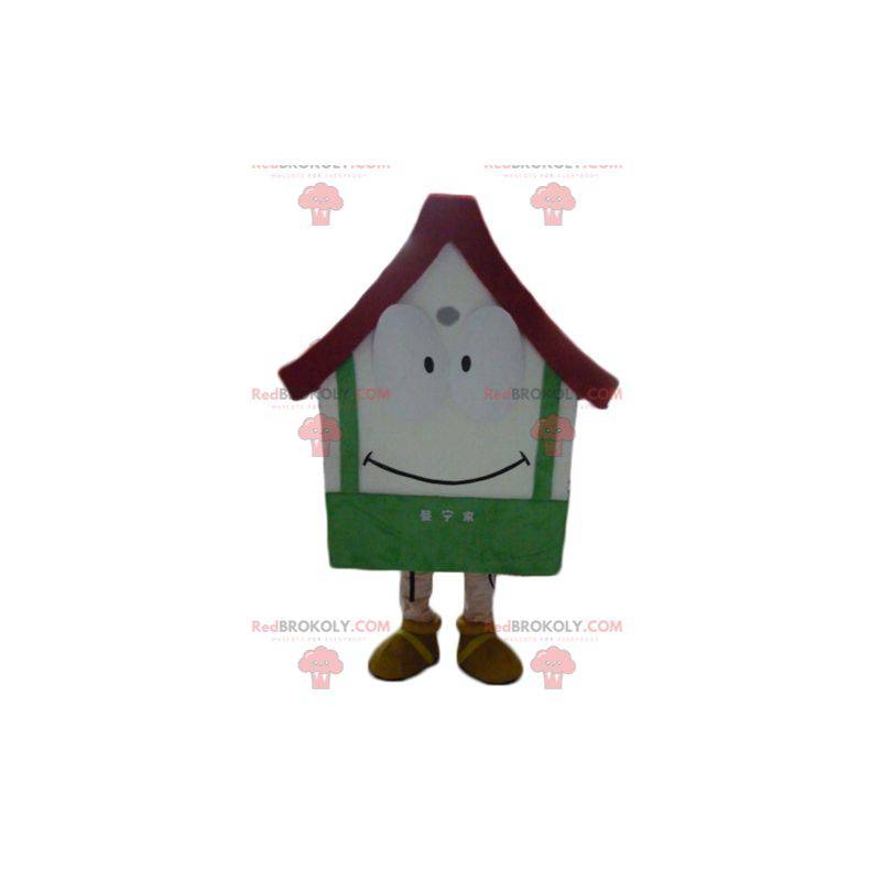 Mascotte de maison géante blanche rouge et verte -