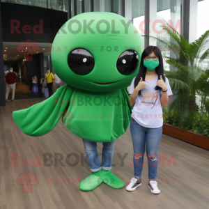 Forest Green Whale mascot costume character dressed with a Skinny Jeans and Digital watches