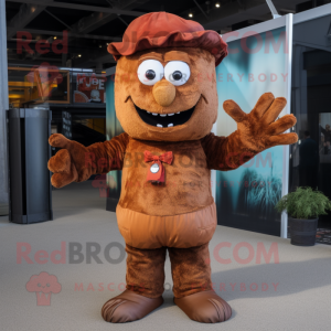 Rust Frankenstein mascot costume character dressed with a Corduroy Pants and Beanies