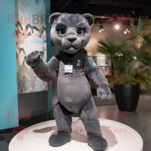 Gray Panther mascot costume character dressed with a Romper and Keychains