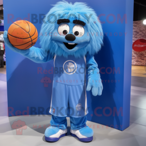 Blue Basketball Ball mascot costume character dressed with a Cardigan and Hair clips