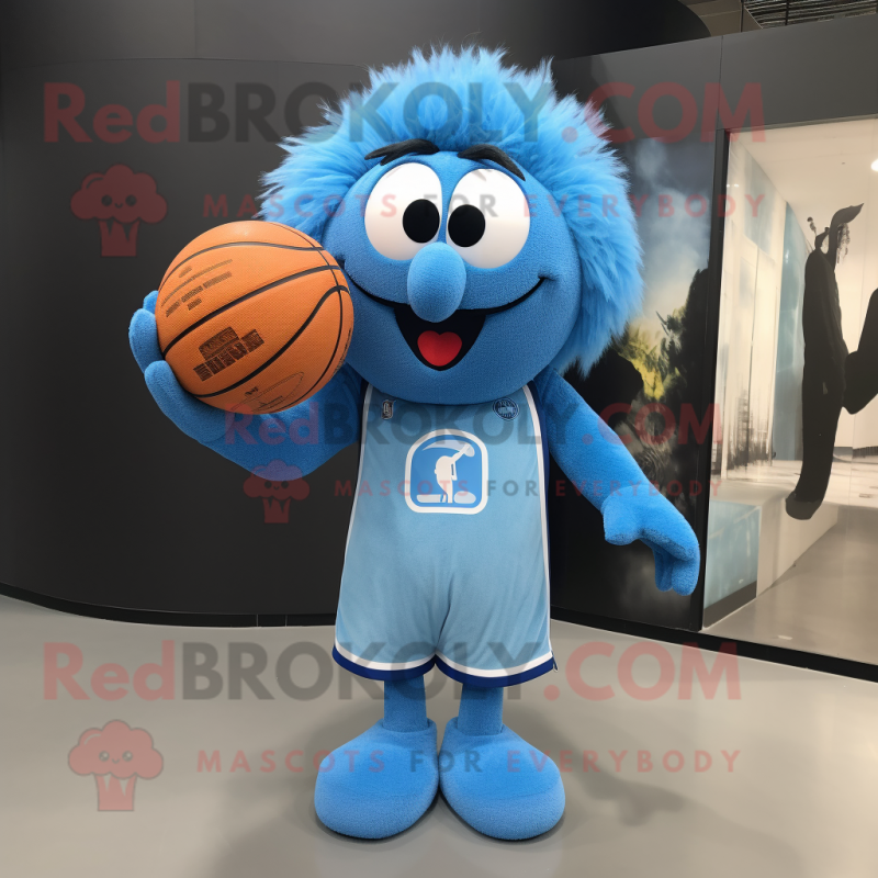 Blue Basketball Ball mascot costume character dressed with a Cardigan and Hair clips