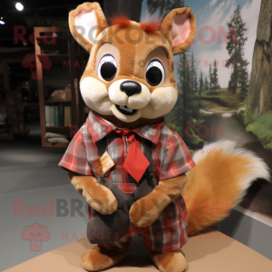 Rust Flying Squirrel mascot costume character dressed with a Flannel Shirt and Bow ties