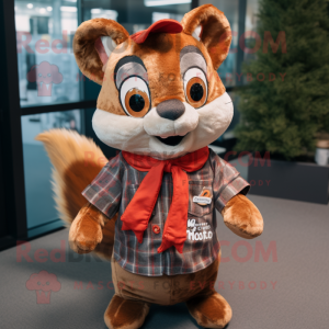 Rust Flying Squirrel mascot costume character dressed with a Flannel Shirt and Bow ties