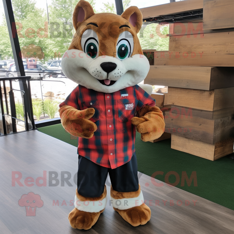 Rust Flying Squirrel mascot costume character dressed with a Flannel Shirt and Bow ties