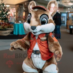 Rust Flying Squirrel mascot costume character dressed with a Flannel Shirt and Bow ties