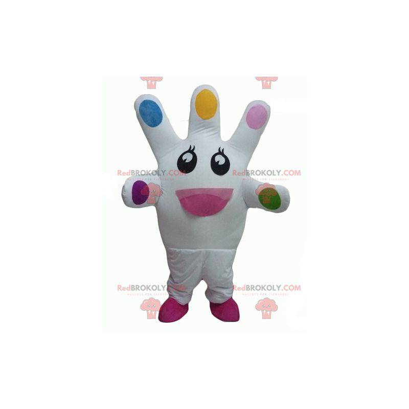 Mascote gigante de mão branca muito sorridente - Redbrokoly.com