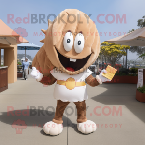 Brown Clam Chowder mascot costume character dressed with a Capri Pants and Clutch bags