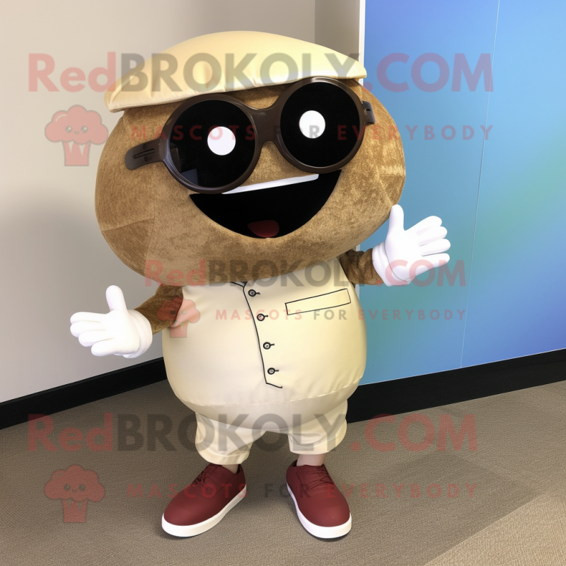 Brown Clam Chowder mascot costume character dressed with a Capri Pants and Clutch bags