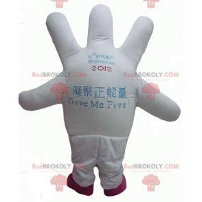 Mascote gigante de mão branca muito sorridente - Redbrokoly.com