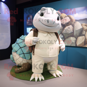 White Glyptodon mascot costume character dressed with a Long Sleeve Tee and Wallets