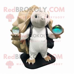 White Glyptodon mascot costume character dressed with a Long Sleeve Tee and Wallets