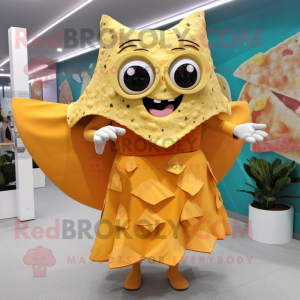 nan Nachos mascot costume character dressed with a Wrap Dress and Earrings