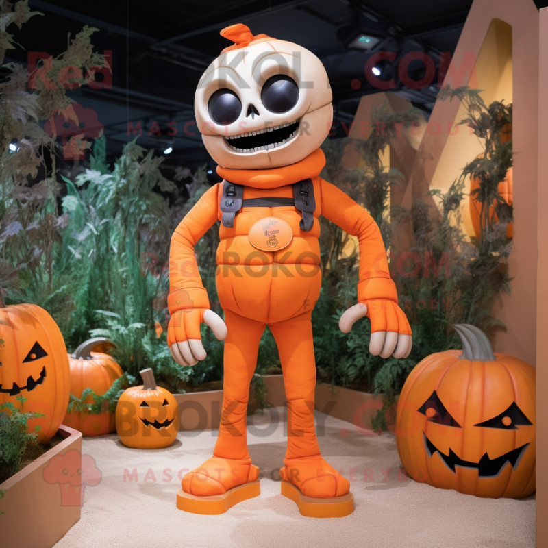 Orange Graveyard mascot costume character dressed with a Turtleneck and Suspenders Orange Graveyard mascot costume character dressed with a Turtleneck and Suspenders